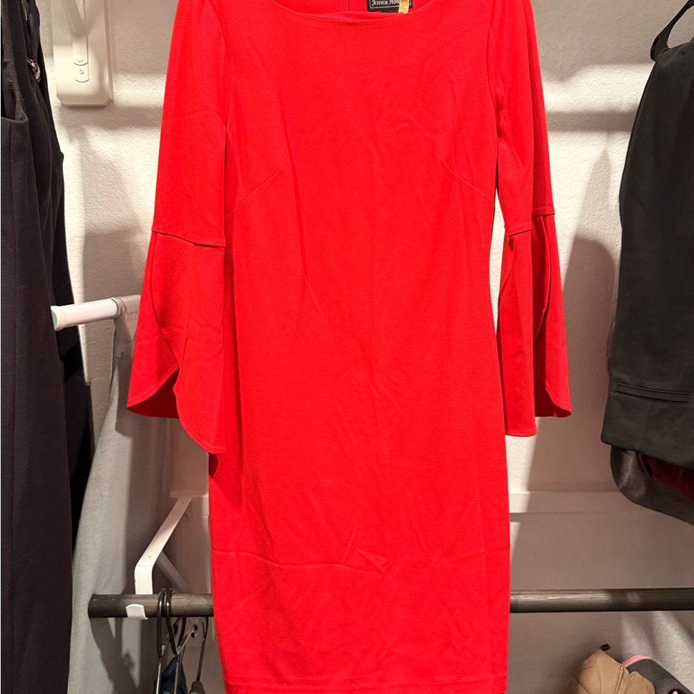 Jessica Howard Red Bell-Sleeve Sheath Dress